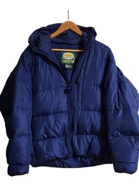 Vintage Cabela's Premier Northern Goose Down Puffer Jacket Hooded Navy Blue Mens